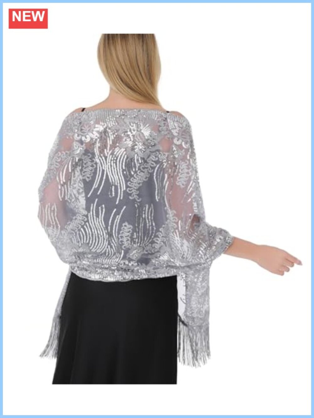 Sequin Shawl Wrap Sheer Mesh Fringe Evening Wedding Cover Up